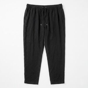 H&M Linen Pants Women Black Elastic Waist Drawstring Casual Lightweight Trousers